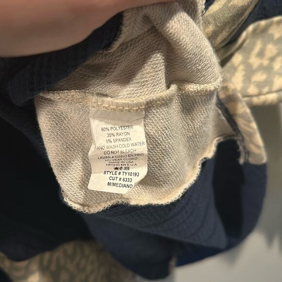 Ces Femme Medium Navy Blue Animal Print Open Knit Dolman Sweater Top - Picture 9 of 11